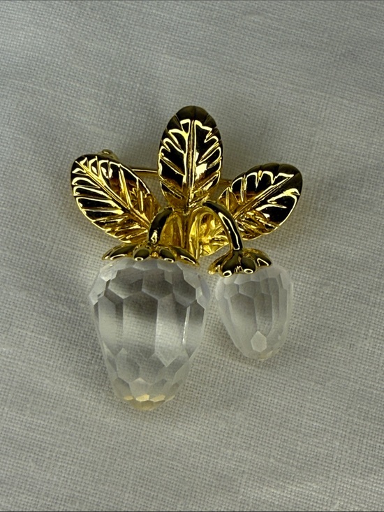 Swarovski Jewelry - Swarovski Gold Tone Crystal Acorn Brooch Pin 1" Hallmarked